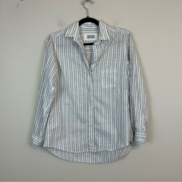 Grayson | Gray and White Striped Collared Button Down Shirt Size 4/6 - Picture 1 of 7